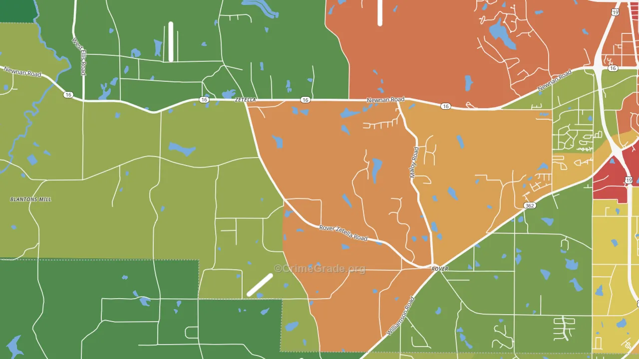 Zetella, GA Map of Theft Rates