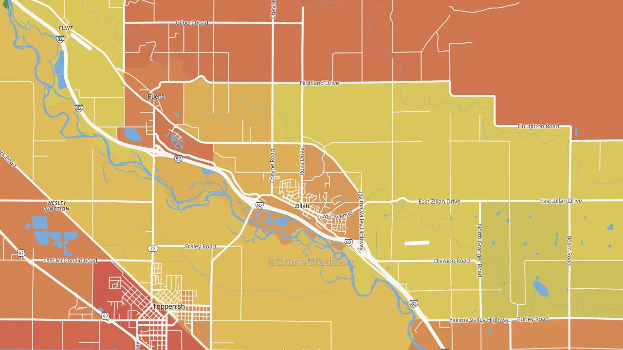 Zillah, WA Map of Theft Rates