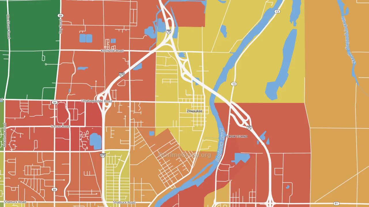Zilwaukee, MI Map of Theft Rates