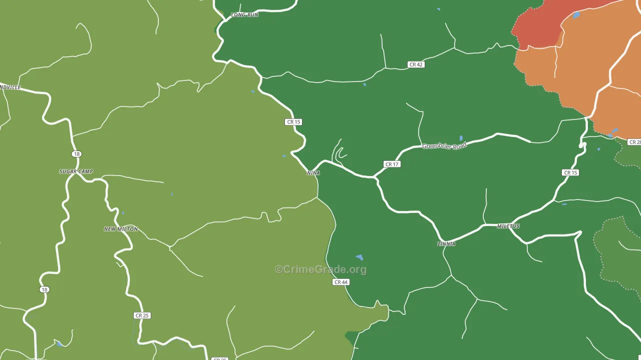 Zinnia, WV Map of Theft Rates