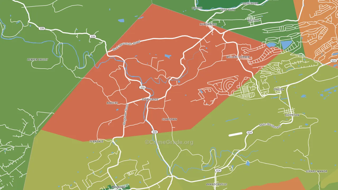 Zion Grove, PA Map of Theft Rates