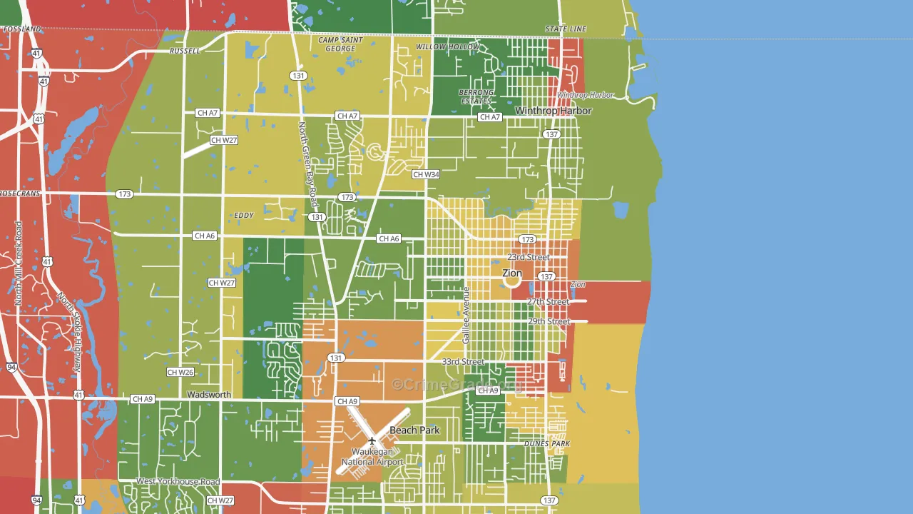 Zion, IL Map of Theft Rates