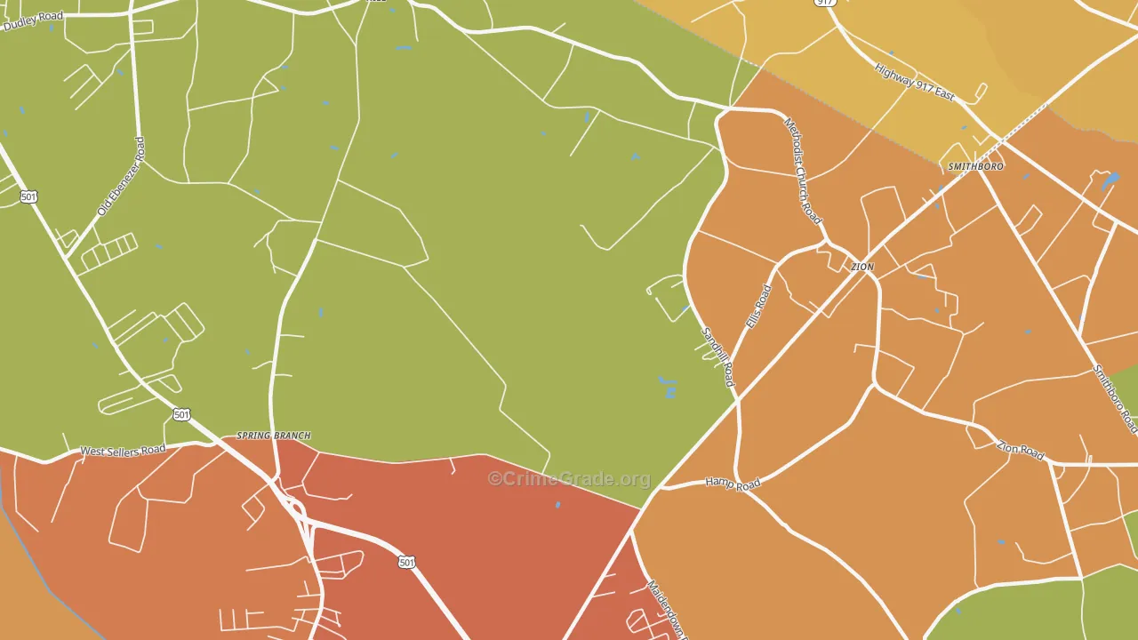 Zion, SC Map of Theft Rates