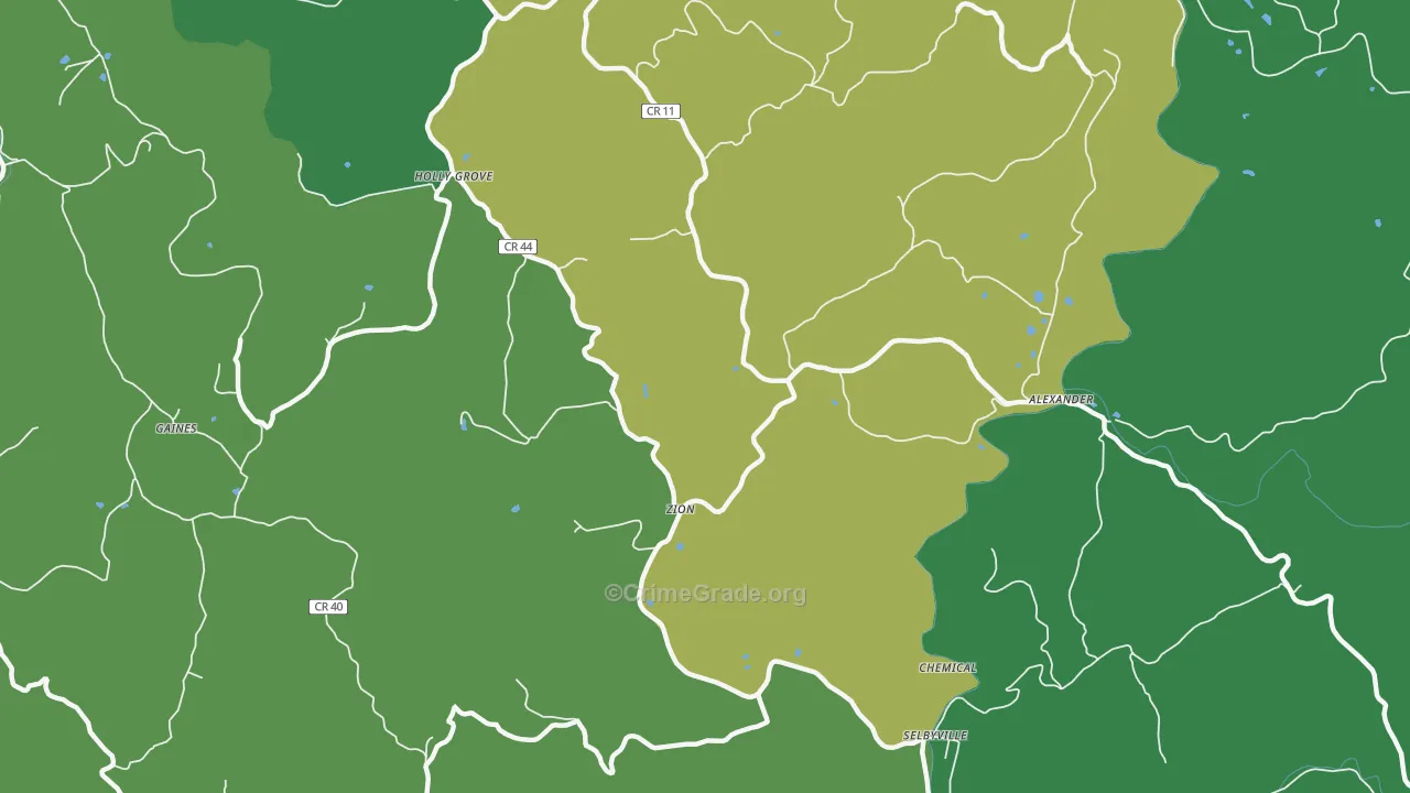 Zion, WV Map of Theft Rates