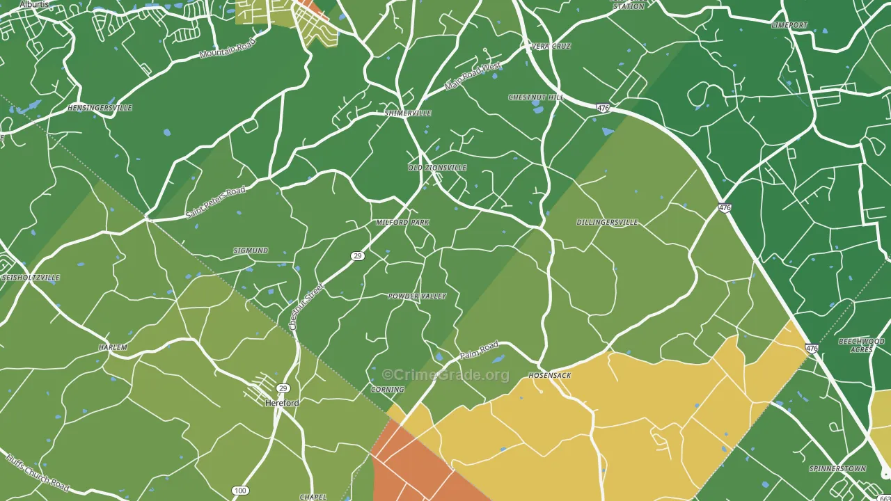 Zionsville, PA Map of Theft Rates