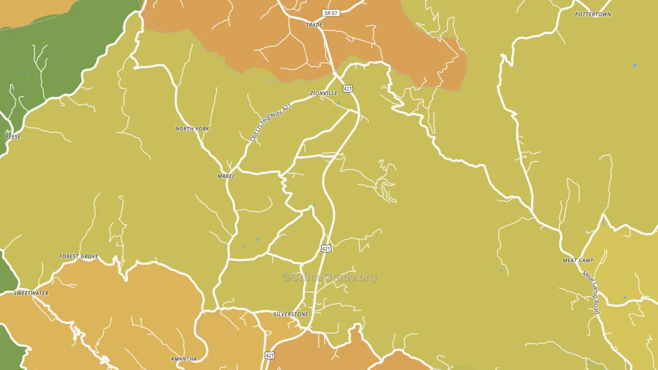 Zionville, NC Map of Theft Rates