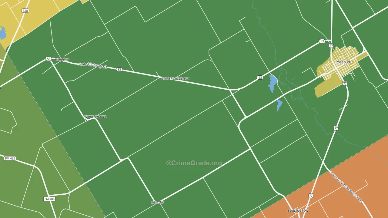 Zipperlandville, TX Map of Theft Rates