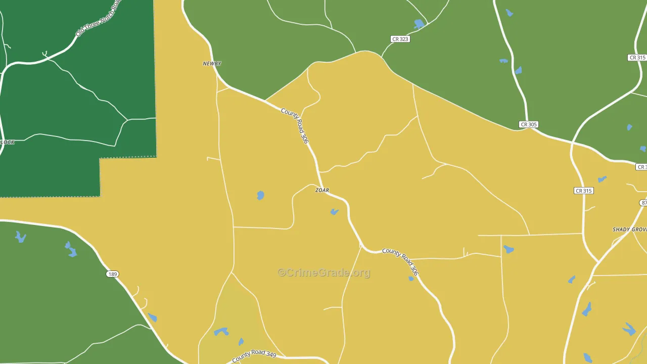 Zoar, AL Map of Theft Rates