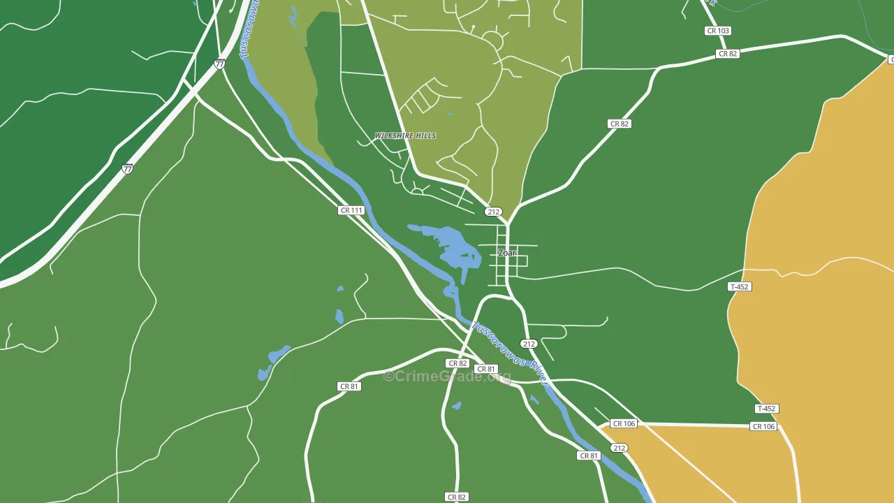 Zoar, OH Map of Theft Rates