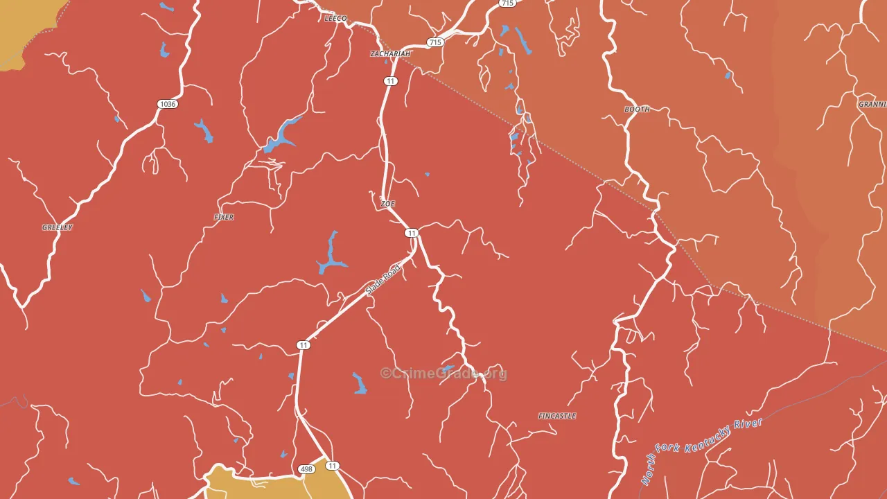 Zoe, KY Map of Theft Rates