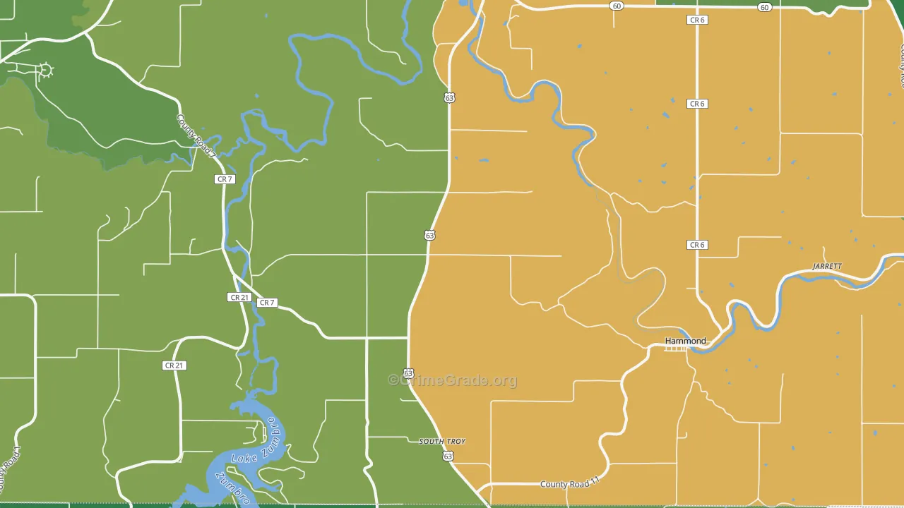 Zumbro Falls, MN Map of Theft Rates