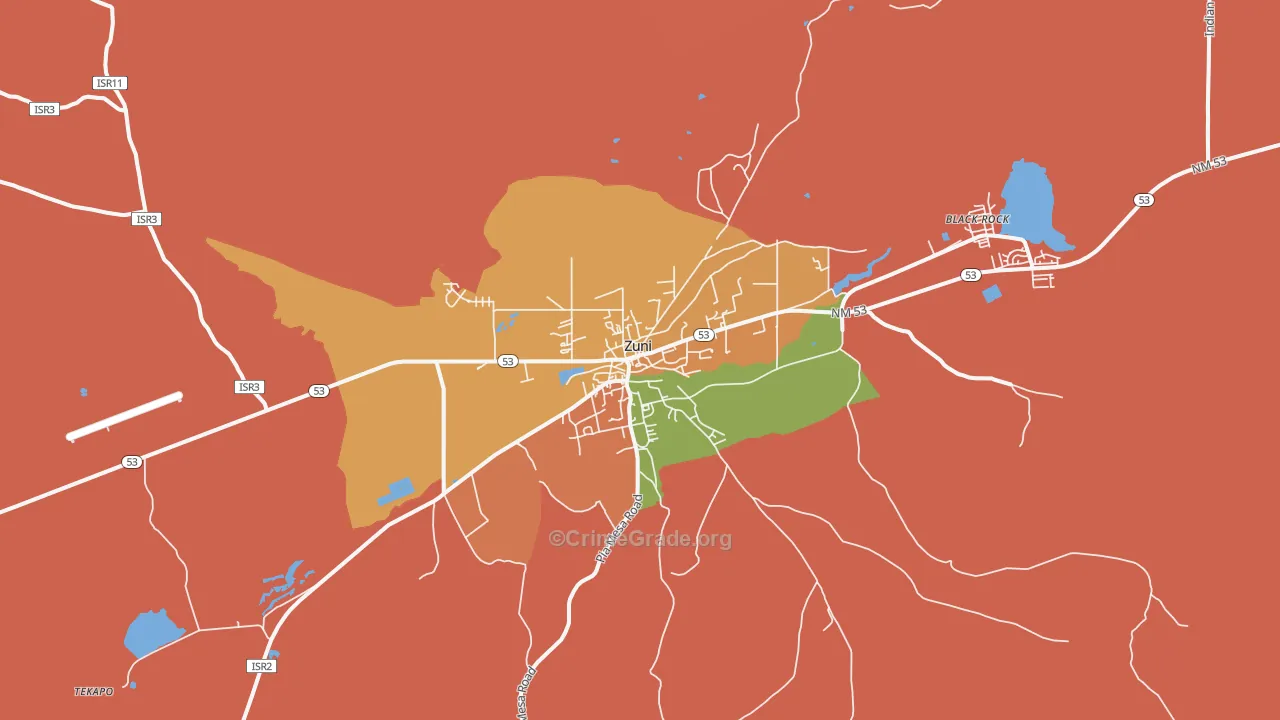 Zuni Pueblo, NM Map of Theft Rates