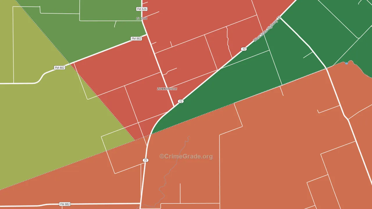 Zunkerville, TX Map of Theft Rates
