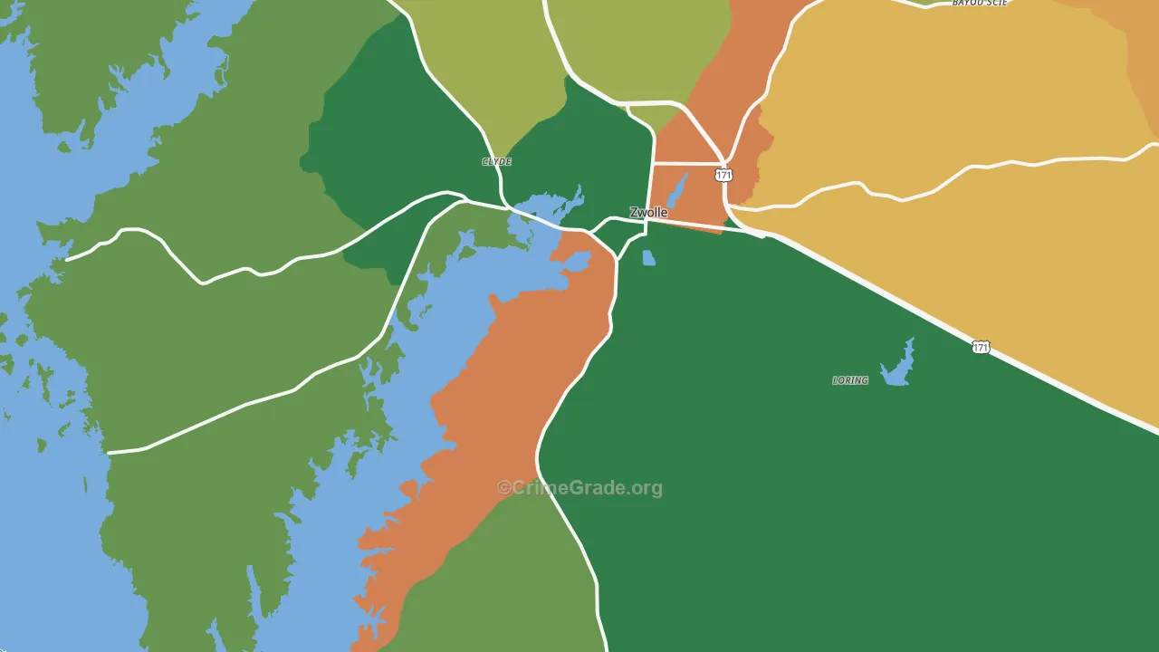 Zwolle, LA Map of Theft Rates