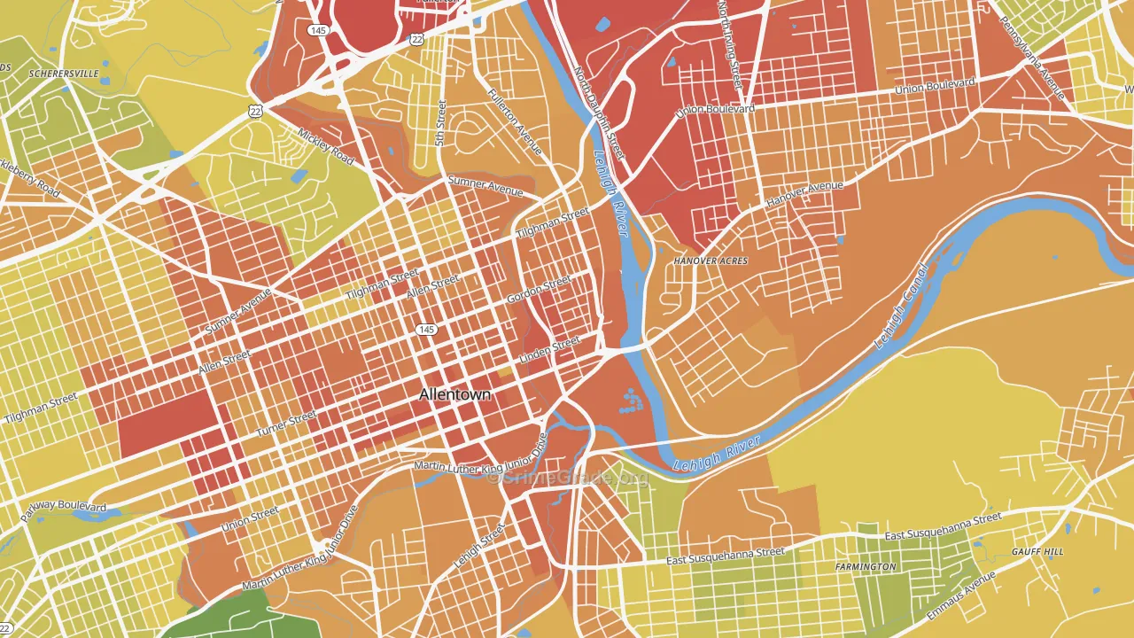1st Ward, Allentown, PA Map of Vandalism Rates