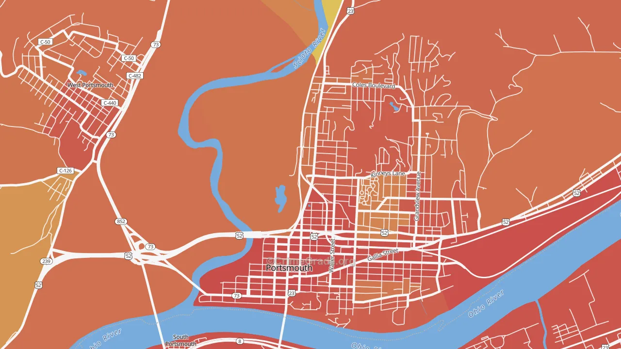 1st Ward, Portsmouth, OH Map of Vandalism Rates
