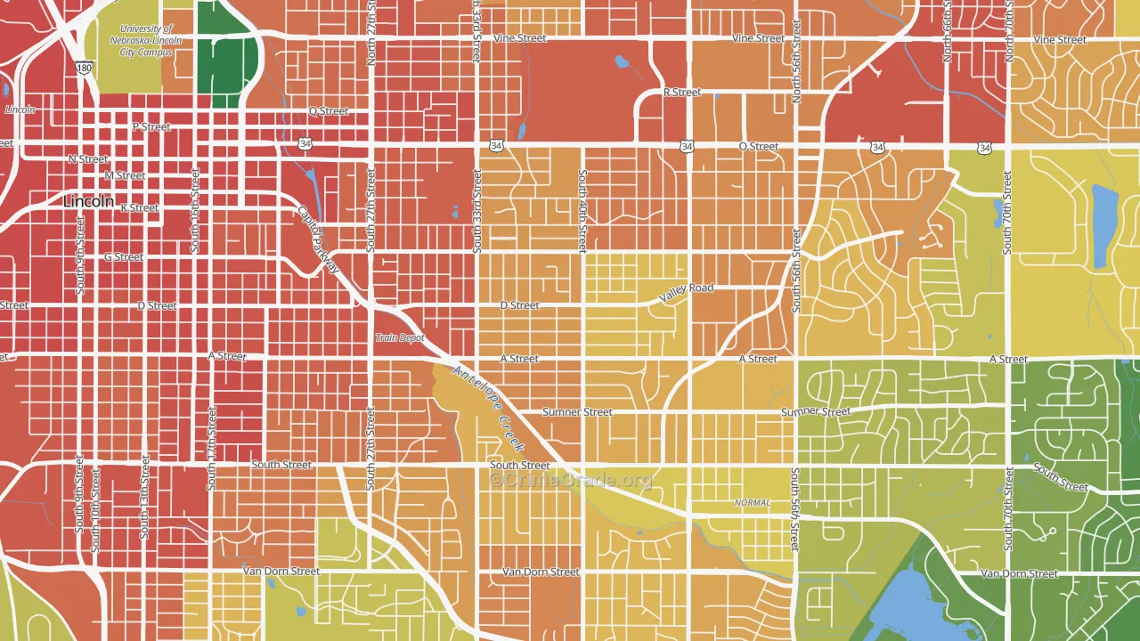 40th and A, Lincoln, NE Map of Vandalism Rates