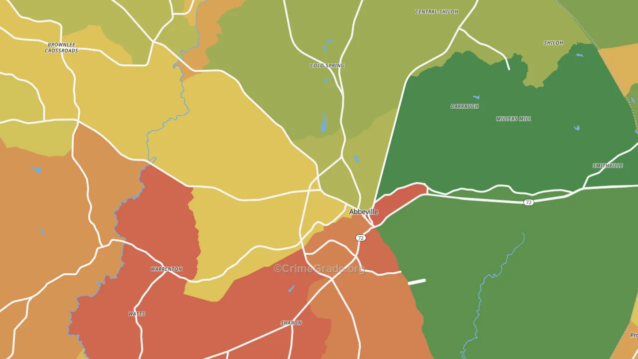 Abbeville, SC Map of Vandalism Rates