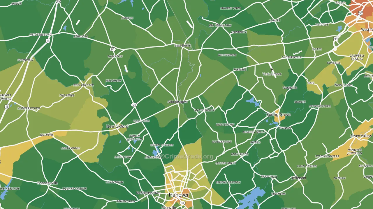 Abbottstown, PA Map of Vandalism Rates