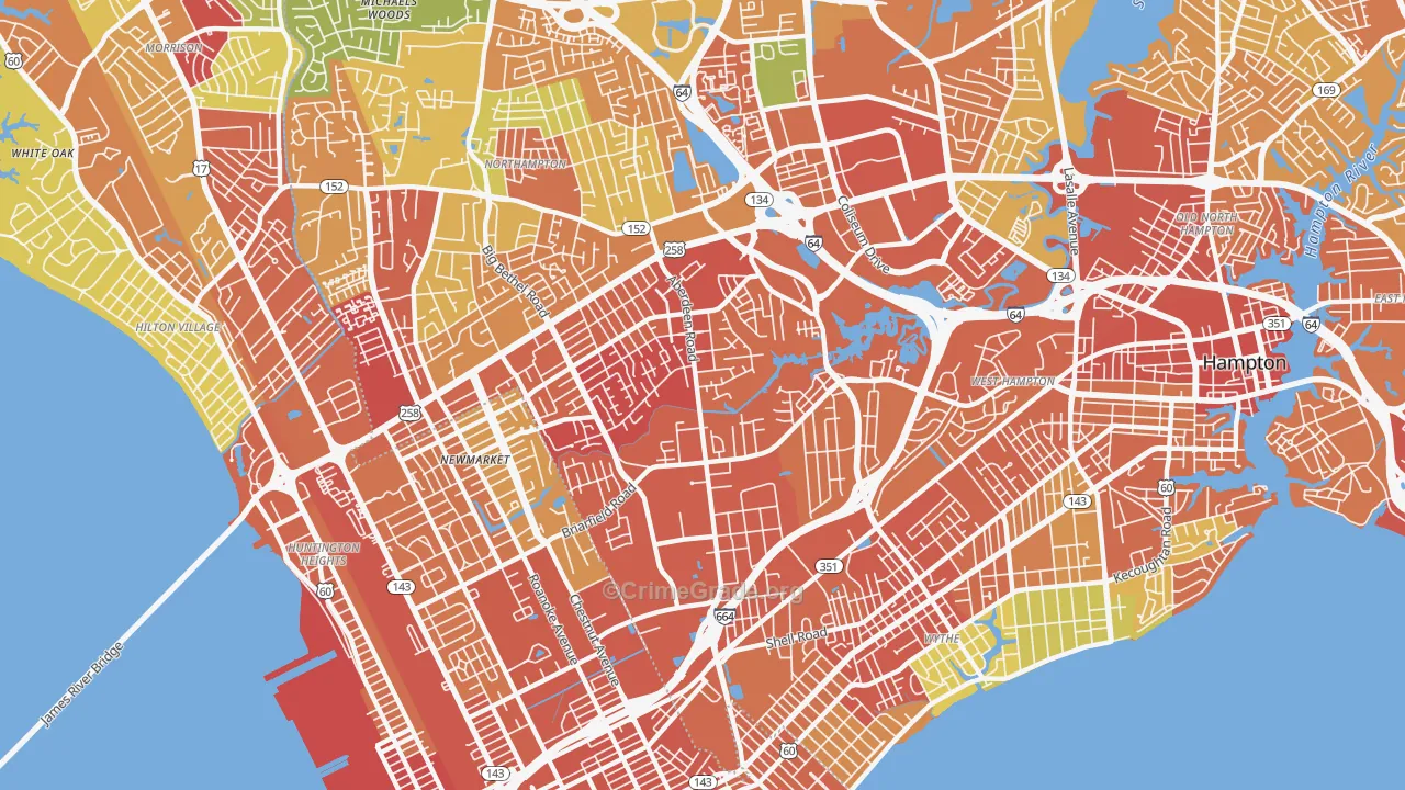 Aberdeen, Hampton, VA Map of Vandalism Rates