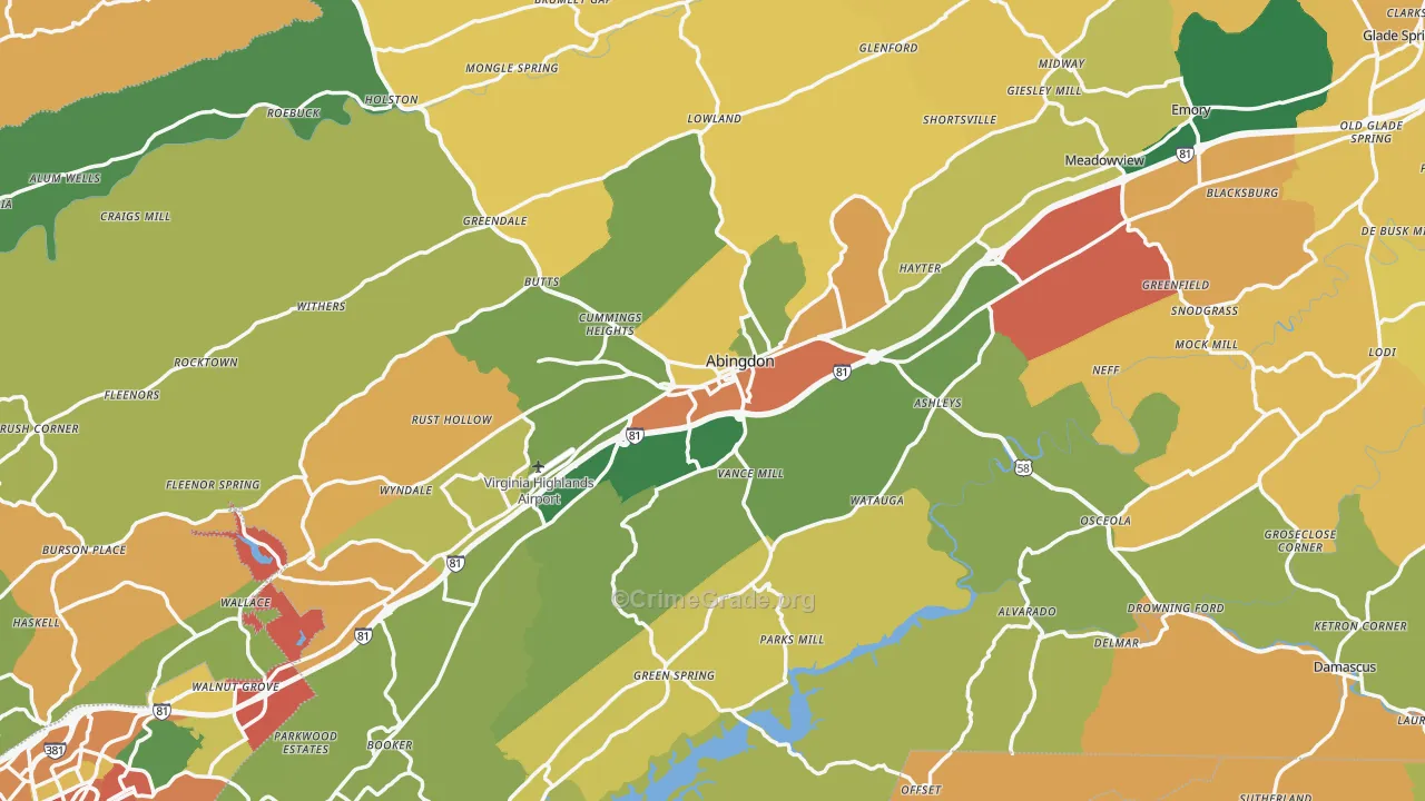 Abingdon, VA Map of Vandalism Rates