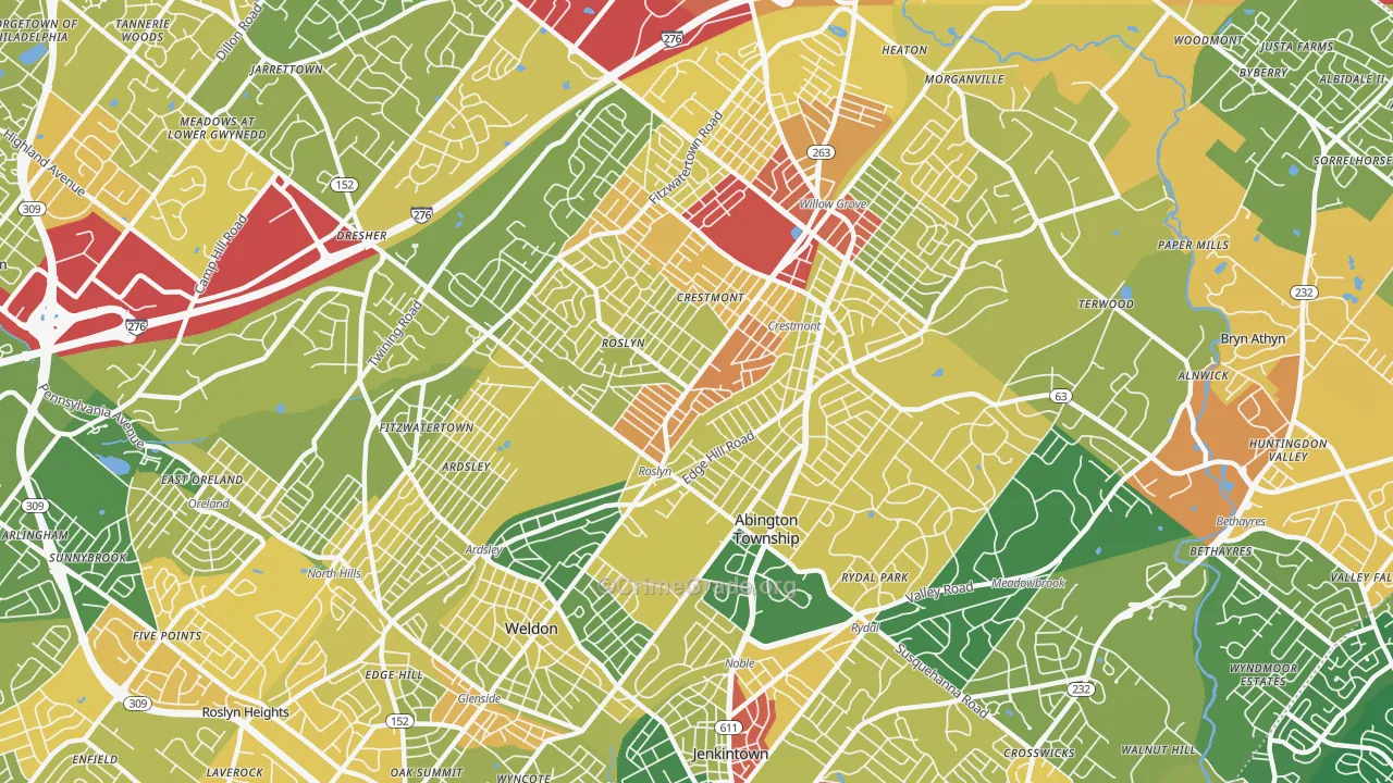 Abington, PA Map of Vandalism Rates