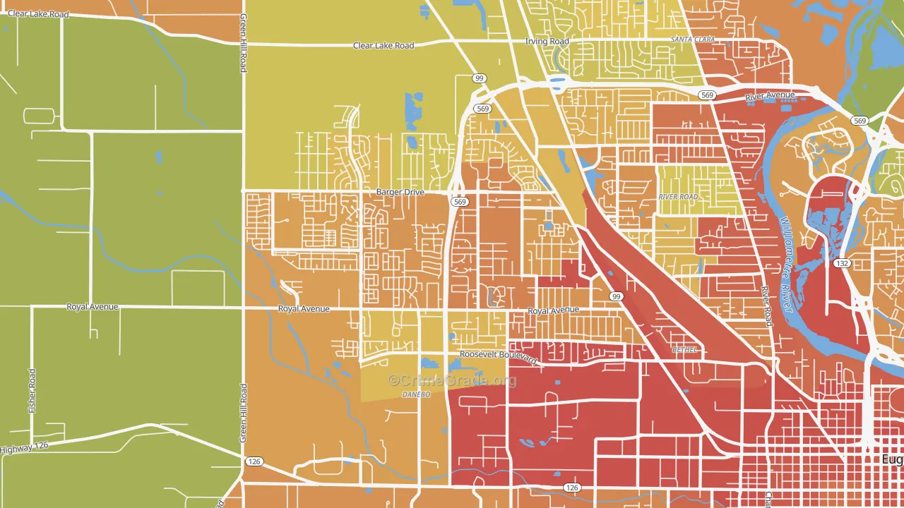 Active Bethel, Eugene, OR Map of Vandalism Rates