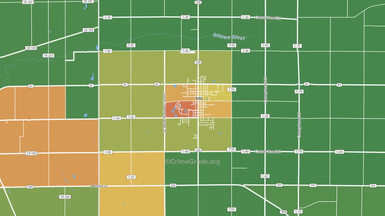 Ada, OH Map of Vandalism Rates