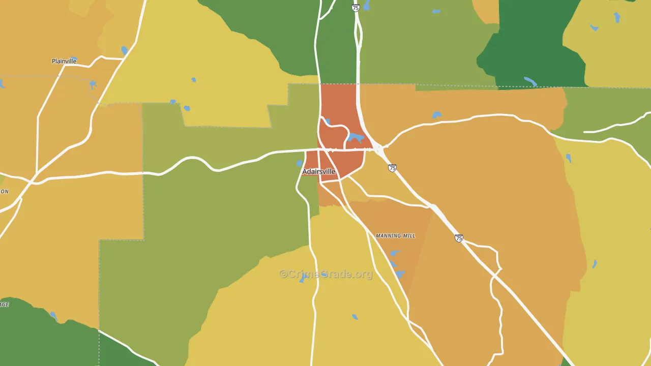 Adairsville, GA Map of Vandalism Rates