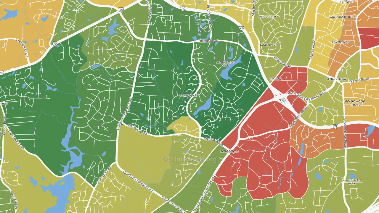 Adams Farm, Greensboro, NC Map of Vandalism Rates