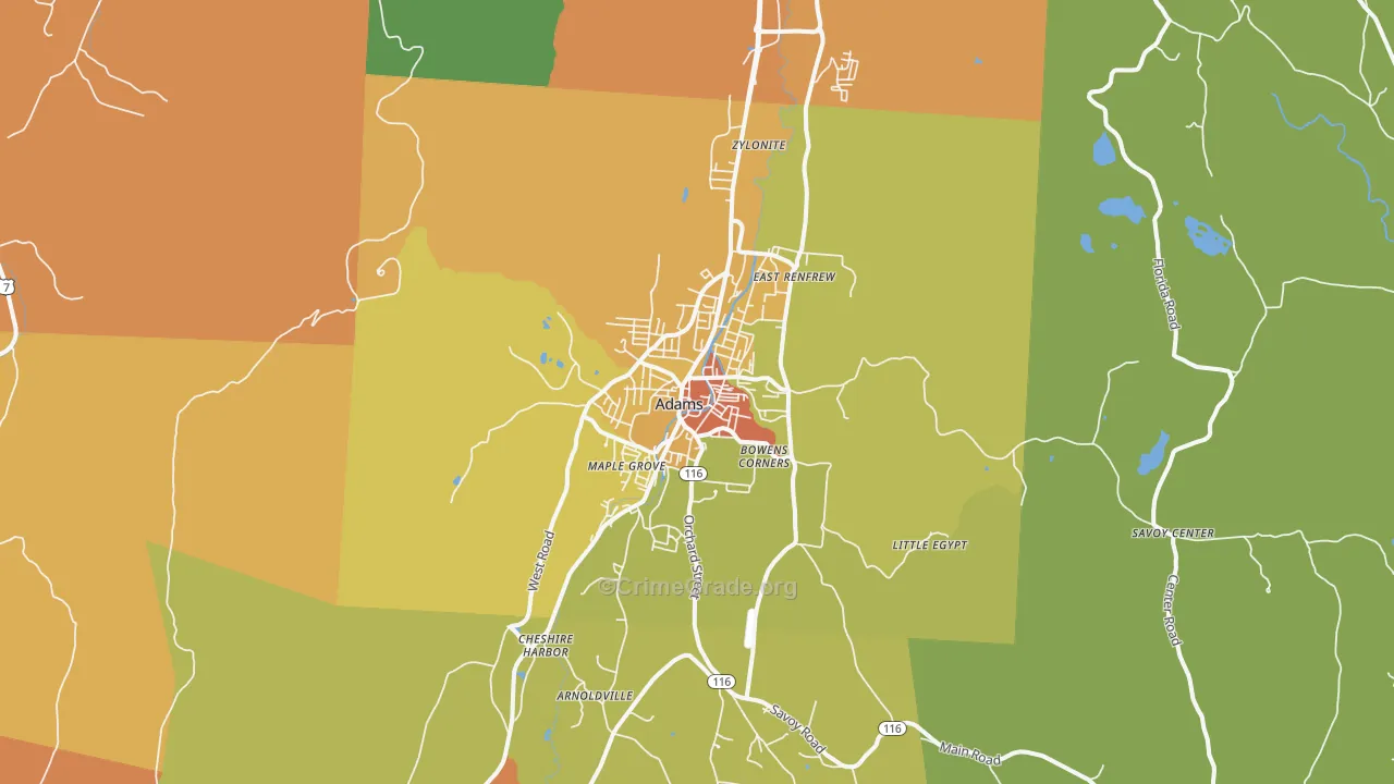 Adams, MA Map of Vandalism Rates