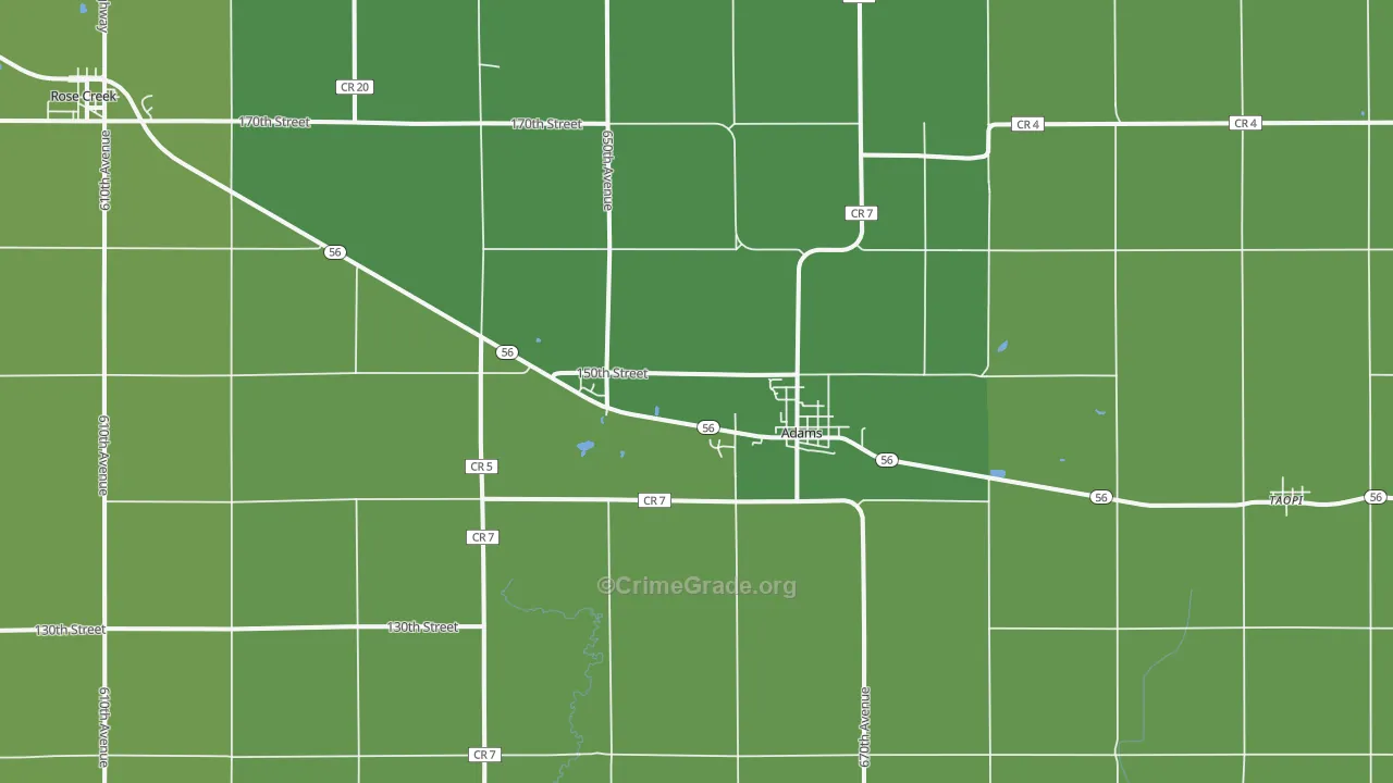 Adams, MN Map of Vandalism Rates