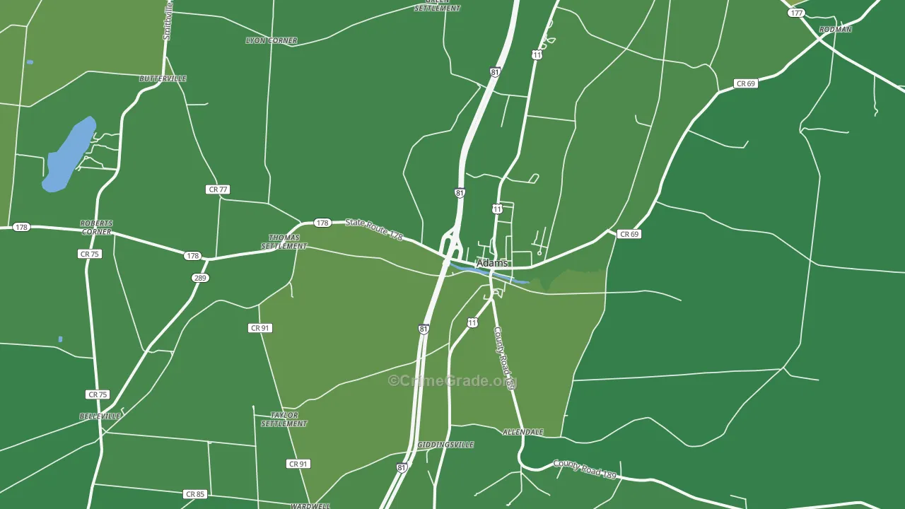 Adams, NY Map of Vandalism Rates