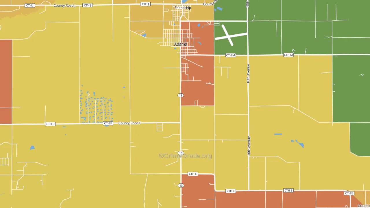 Adams, WI Map of Vandalism Rates
