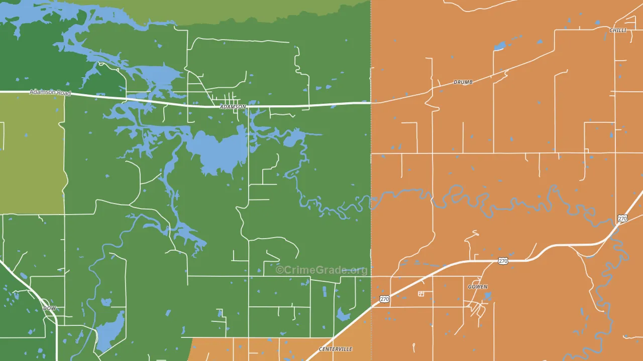 Adamson, OK Map of Vandalism Rates