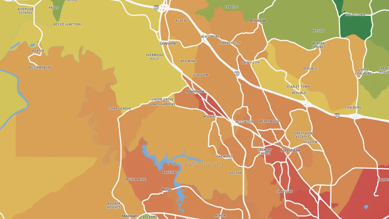 Adamsville, AL Map of Vandalism Rates