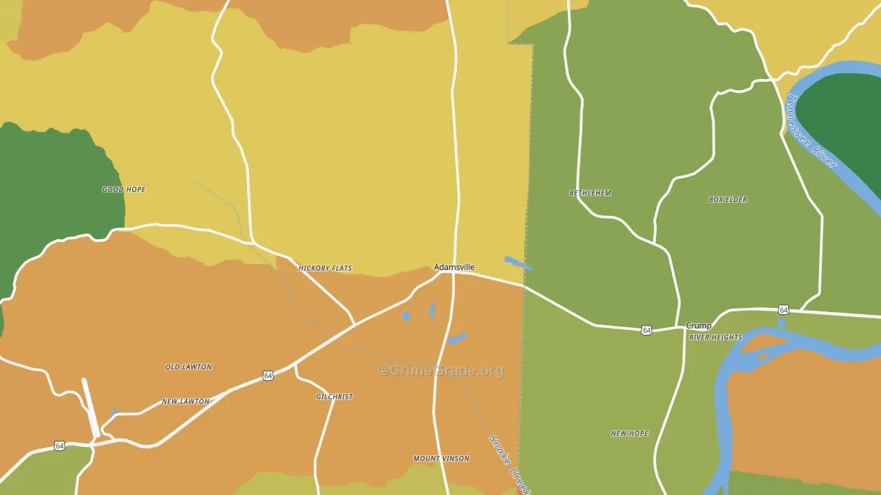 Adamsville, TN Map of Vandalism Rates
