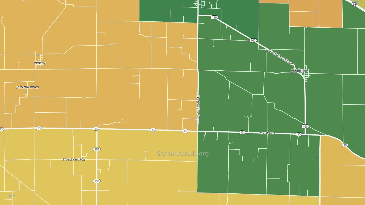 Addieville, IL Map of Vandalism Rates