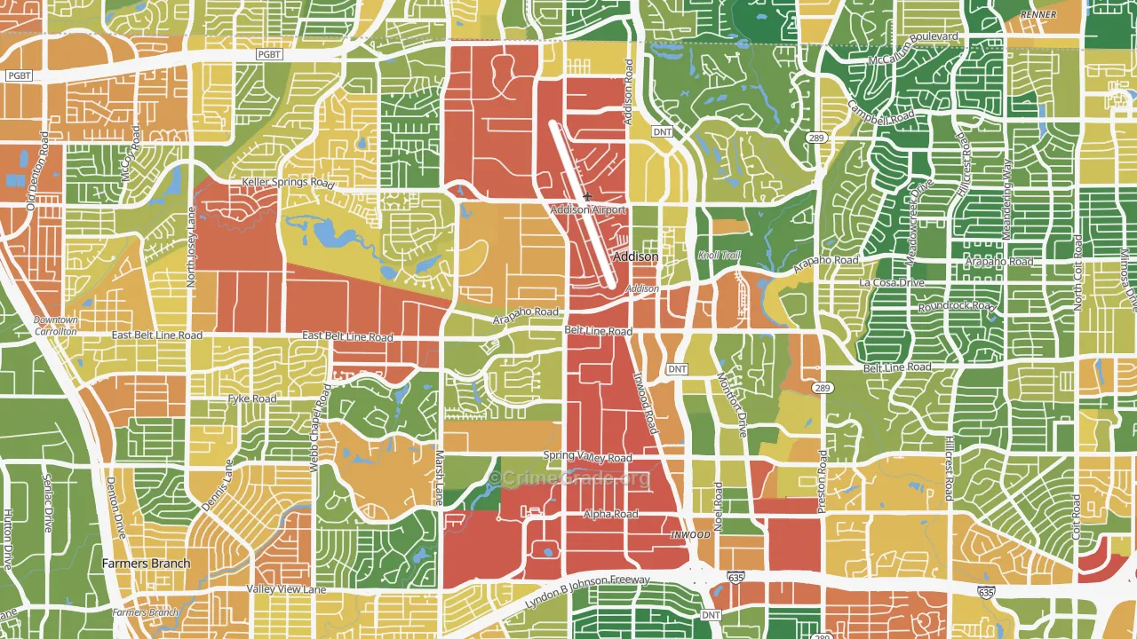 Addison, TX Map of Vandalism Rates