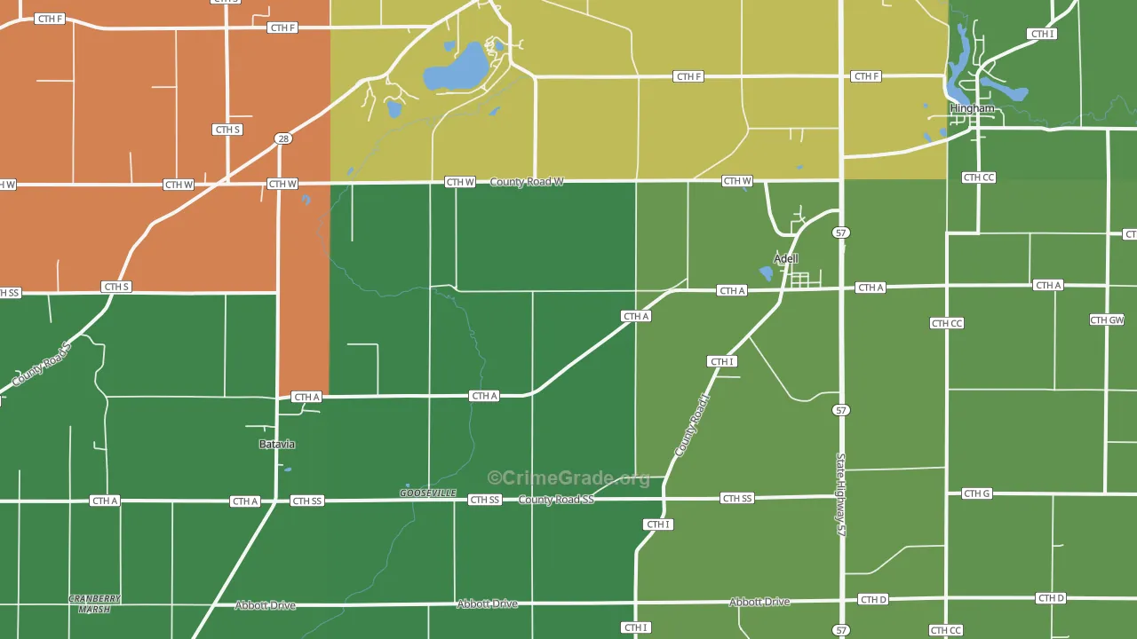 Adell, WI Map of Vandalism Rates