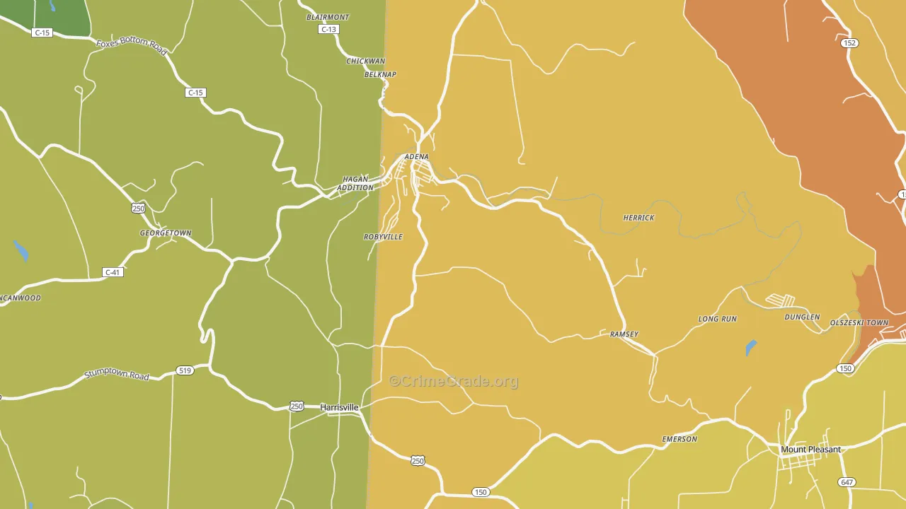 Adena, OH Map of Vandalism Rates