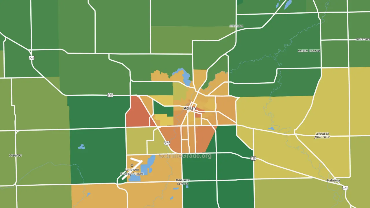 Adrian, MI Map of Vandalism Rates