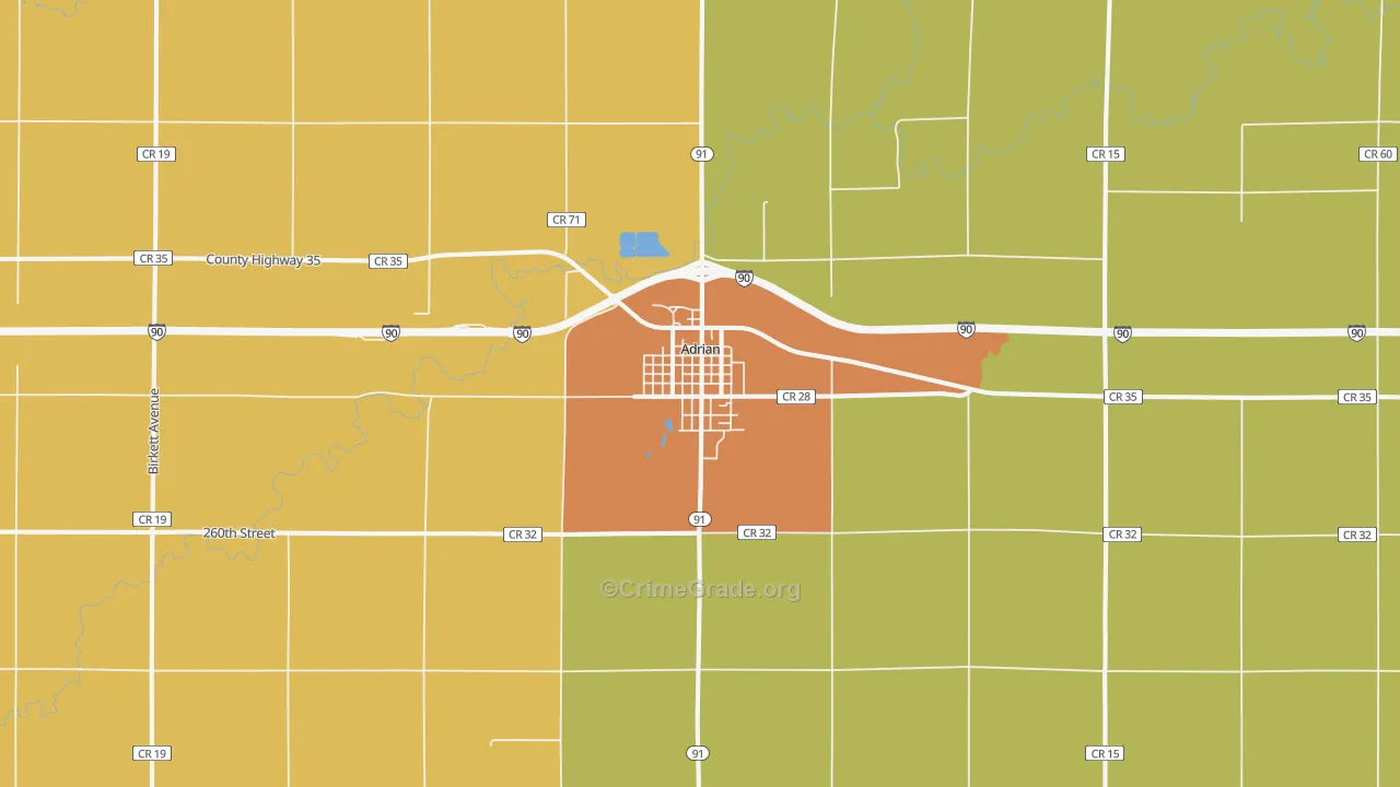 Adrian, MN Map of Vandalism Rates