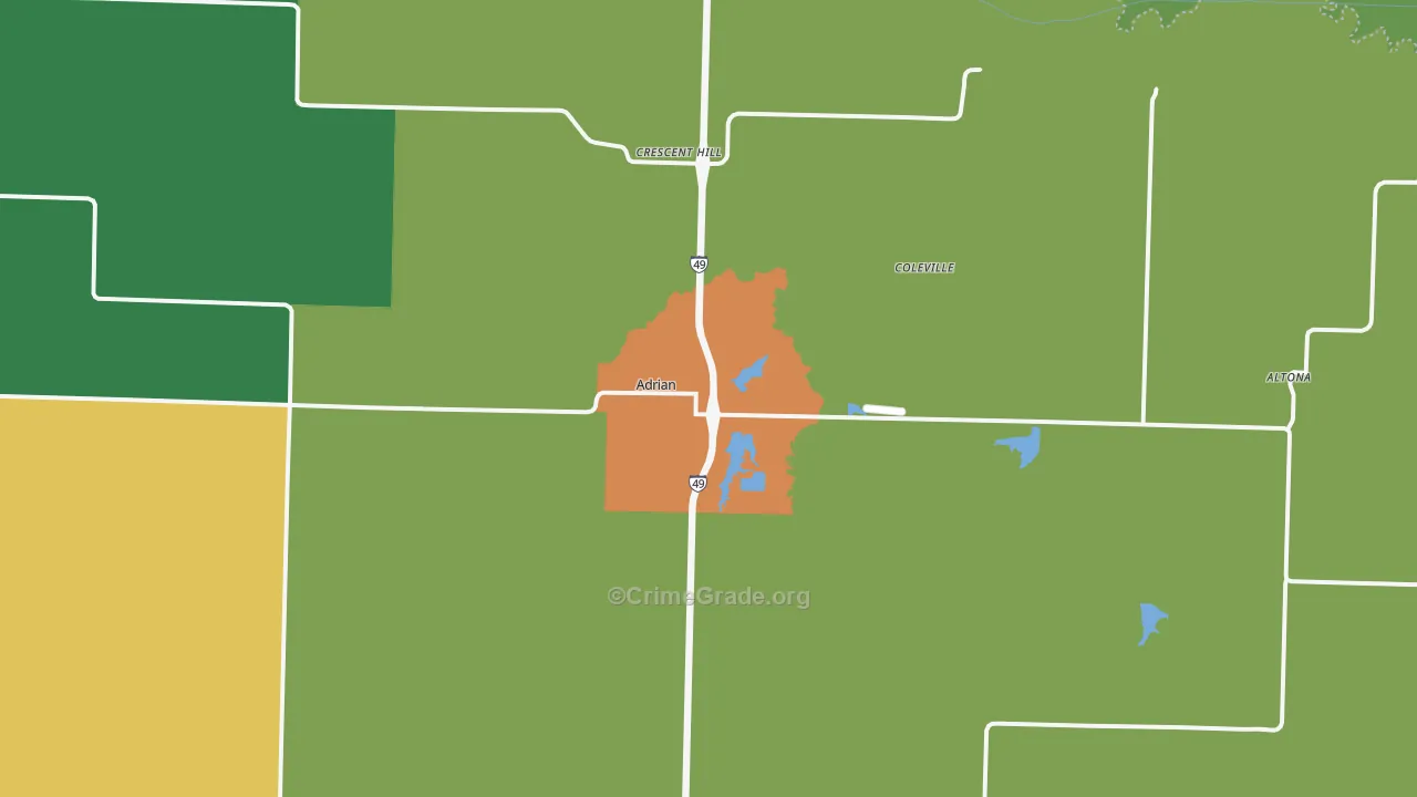 Adrian, MO Map of Vandalism Rates