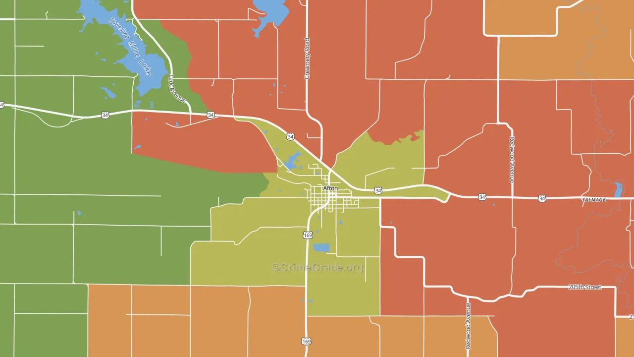 Afton, IA Map of Vandalism Rates