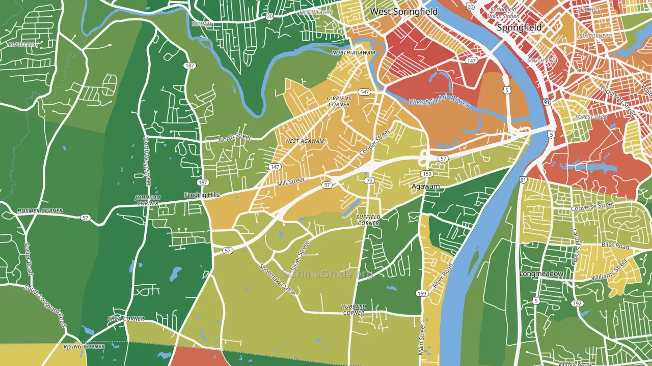 Agawam Town, MA Map of Vandalism Rates