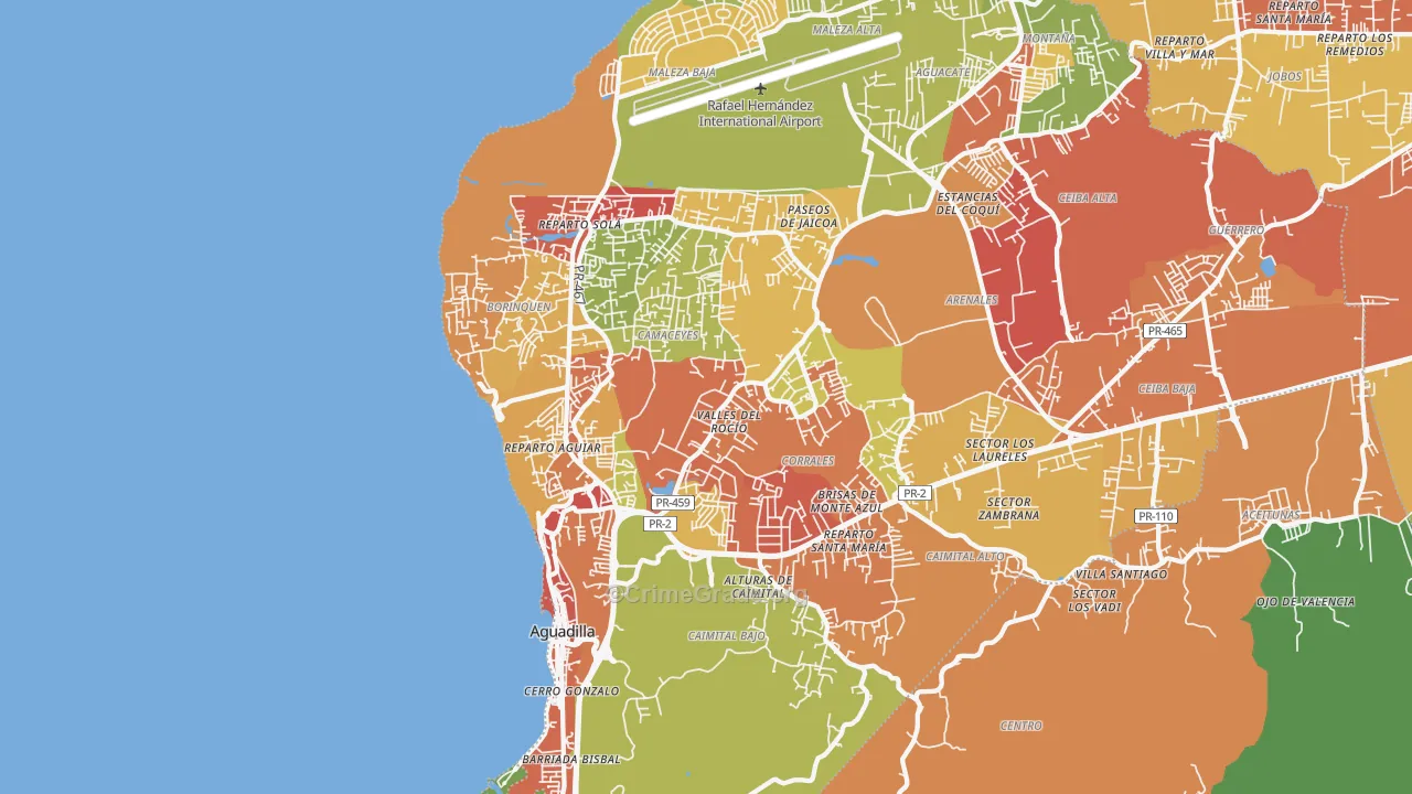 Aguadilla, PR Map of Vandalism Rates