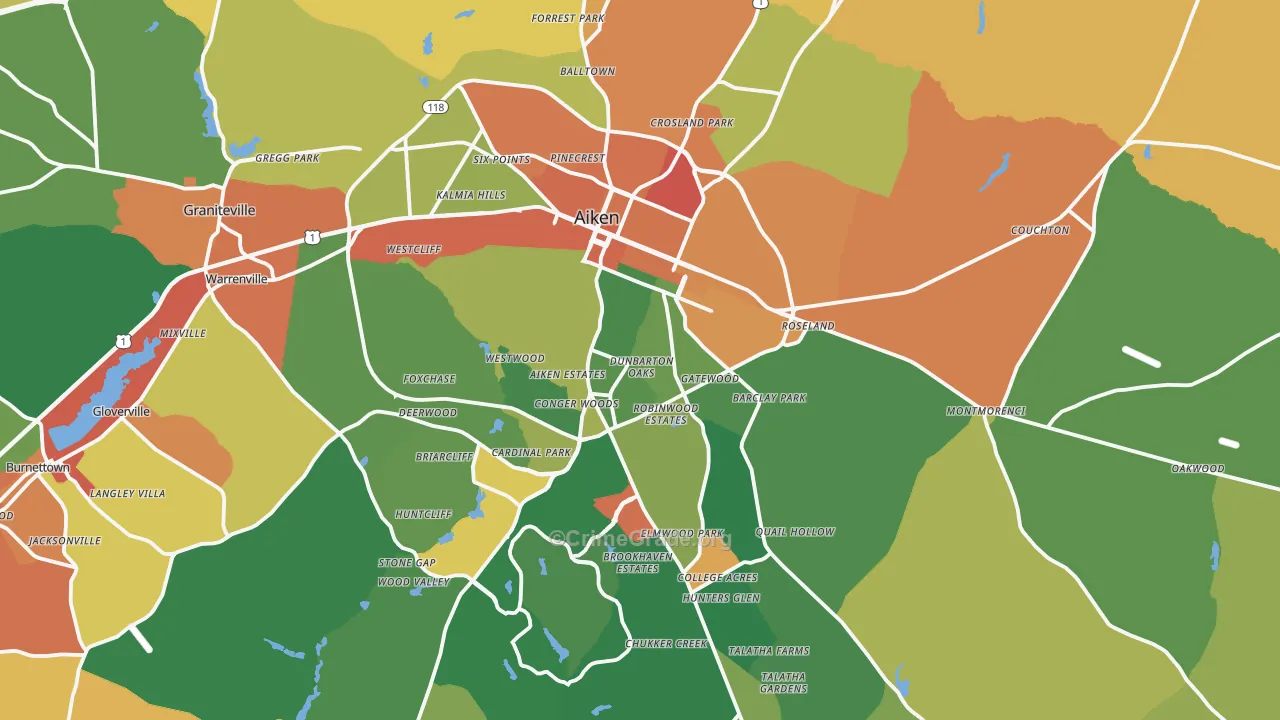 Aiken, SC Map of Vandalism Rates