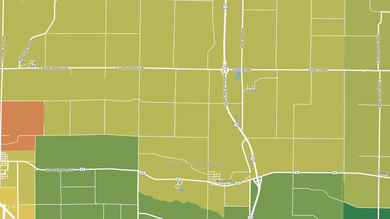 Ainsworth, IA Map of Vandalism Rates