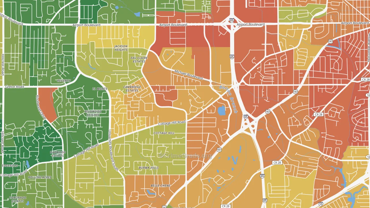 Airmont, Mobile, AL Map of Vandalism Rates